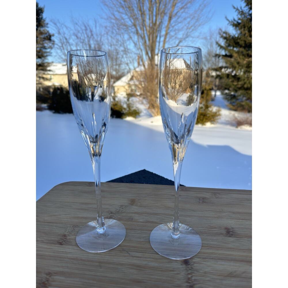 Lenox Firelight Crystal Champagne Flute with Platinum Rim 9-1/2”~set Of 2